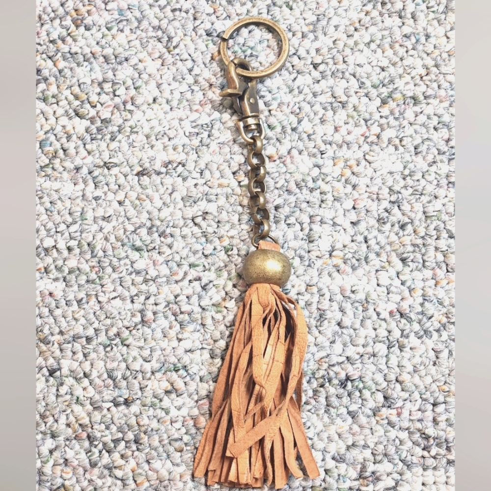 Anthropologie Brown Leather Tassel Purse Charm/Keychain
